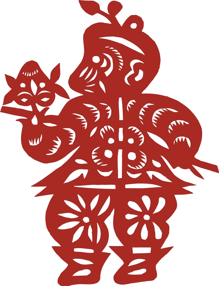 中国风中式传统喜庆民俗人物动物窗花剪纸插画边框AI矢量PNG素材【494】